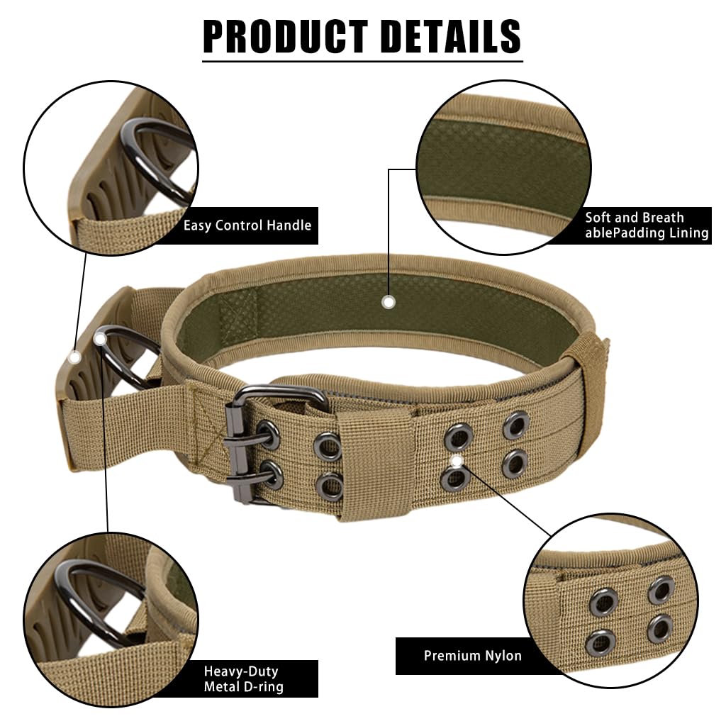 Qpets Dog Collar Nylon Tactical Dog Collar with D Ring & Handle Adjustable Dog Collar with Reflective Safety Strip Dog Training Collar for Medium Large Dogs(XL, 20''-25.5'') Qpets Dog Collar Nylon Tactical Dog Collar with D Ring & Handle Adjustable Dog Collar with Reflective Safety Strip Dog Training Collar for Medium Large Dogs(XL, 20''-25.5'')